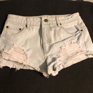 Distressed denim shorts